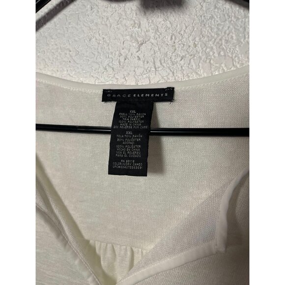 Grace Elements Women’s XXL Long Sleeve V-Neck Top, Ivory/Cameo – Sheer Knit with - Picture 2 of 2